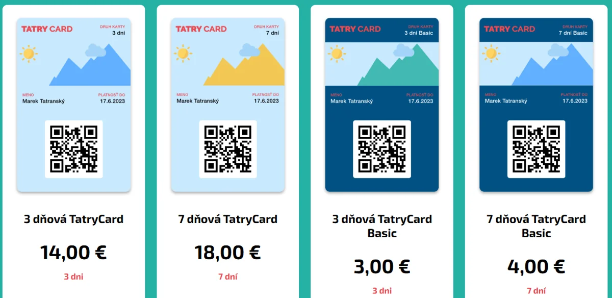 Tatry Card — varianty a cenník